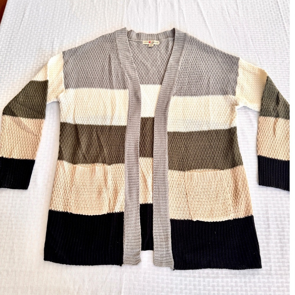 Love Change Italy Colorblock Knit Cardigan Sweater 2X Oversized Boho Earth Tones